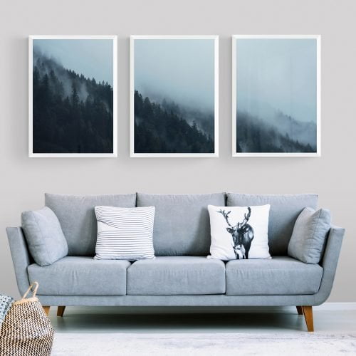 Misty Forest Print Set of 3 in white frames
