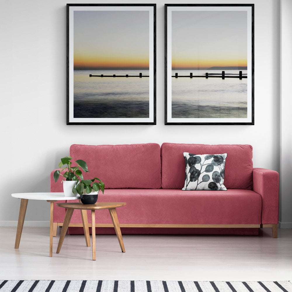 Seascape Sunset Print Set of 2 in black frames with mounts