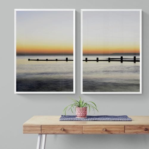 Seascape Sunset Print Set of 2 in white frames