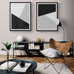 Geometric Minimalist Print Set of 2 in black frames with mounts