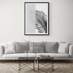 Greyscale Palm Leaf Print in black frame with mount