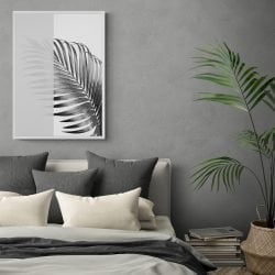 Greyscale Palm Leaf Print in white frame