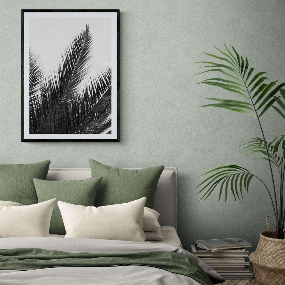 Palm Leaf Print in black frame with mount