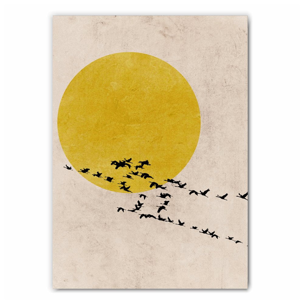 Yellow Bird Flock Silhouette Print
