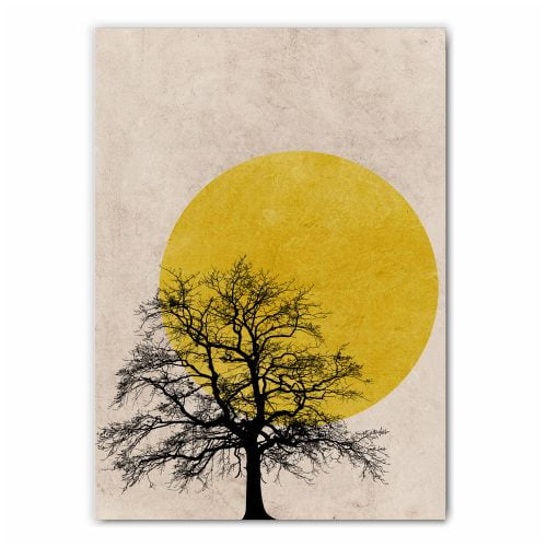 Yellow Tree Silhouette Sun Print
