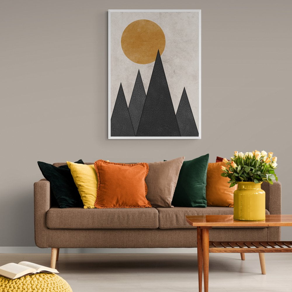 Sun and Mountains Print in white frame