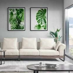 Large Monstera Leaves Print Set of 2 in black frames with mounts