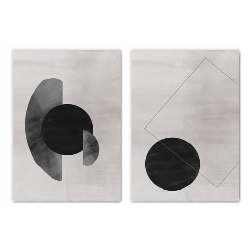 Grey Minimalist Abstract Print Set of 2