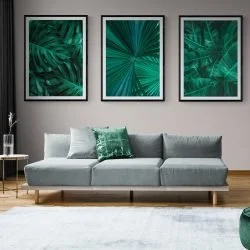 Tropical Leaves Print Set of 3 in black frames with mounts