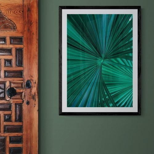 Tropical Palm Leaf Print in black frame with mount