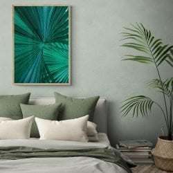 Tropical Palm Leaf Print in natural wood frame