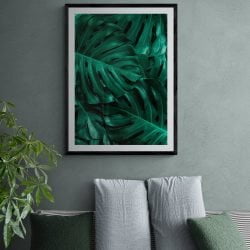 Tropical Monstera Leaf Print in black frame with mount