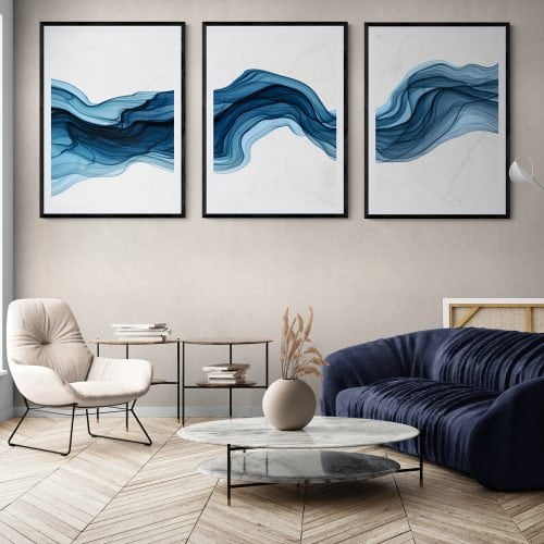 Abstract Blue Swirl Print Set of 3