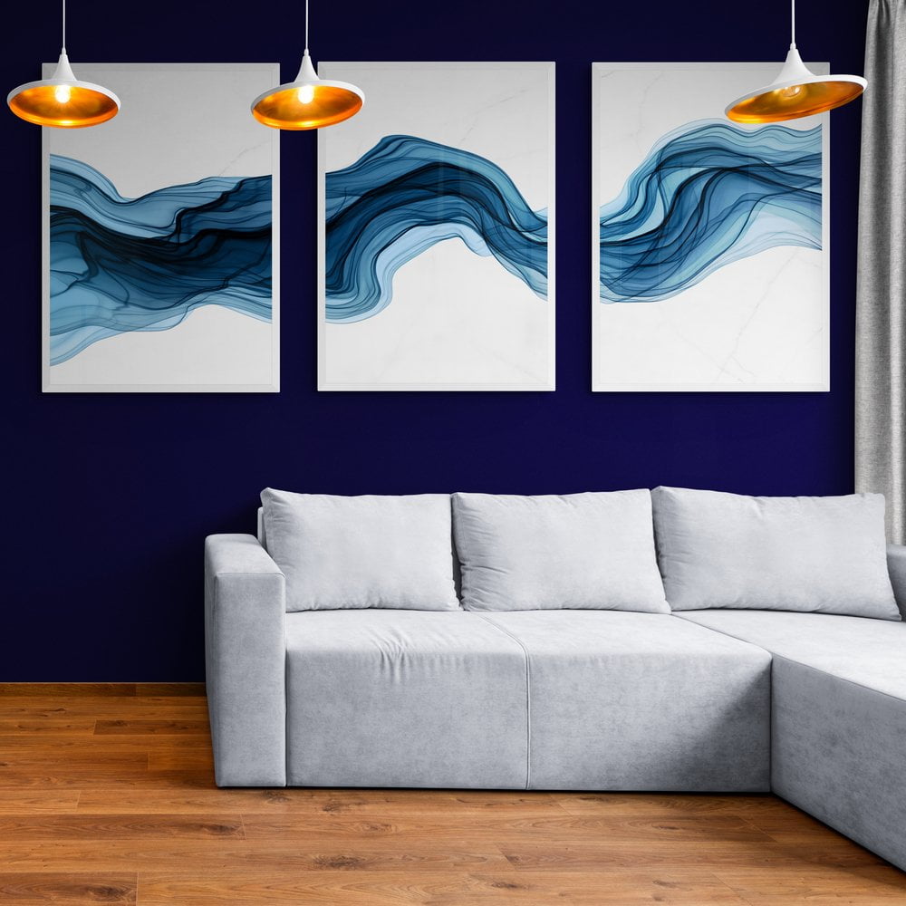 Abstract Blue Swirl Print Set of 3