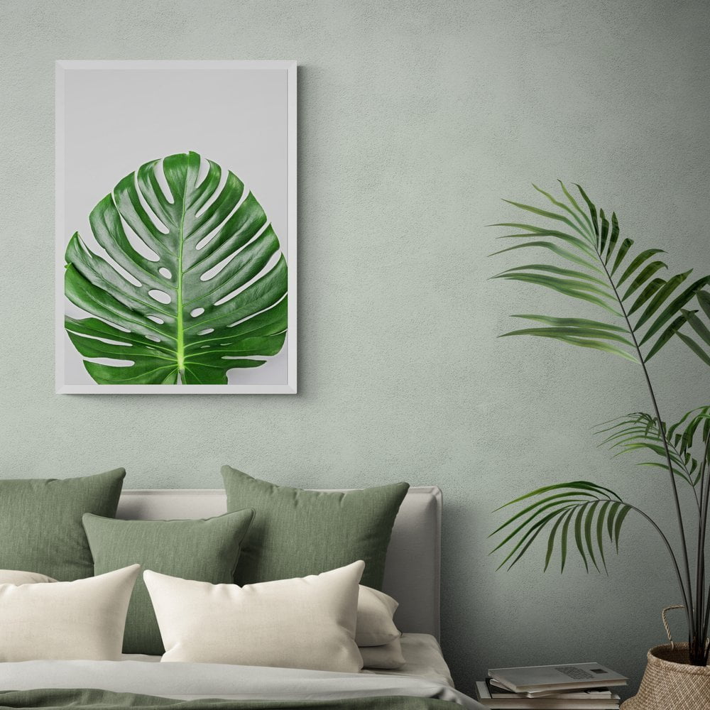 Large Monstera Leaf Print in white frame