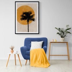 Palm Tree Silhouette Sun Print in black frame with mount