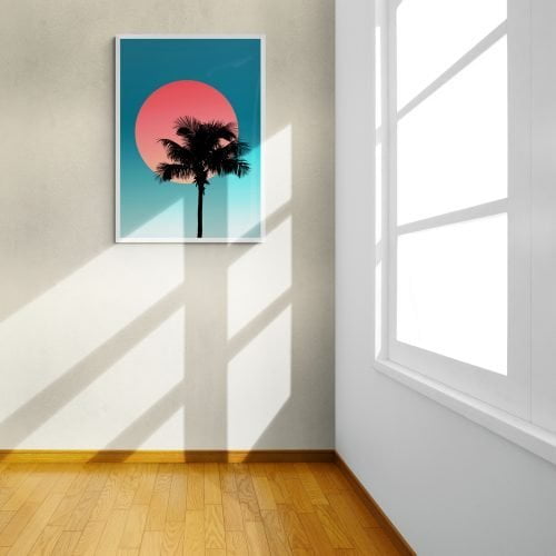 Tropical Palm Tree Silhouette Print in white frame