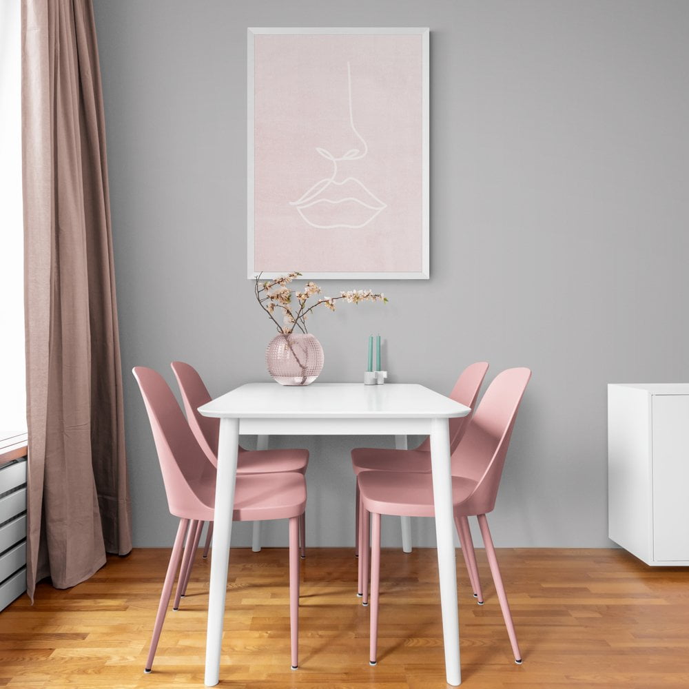 Blush Pink Lip Line Drawing Print in white frame