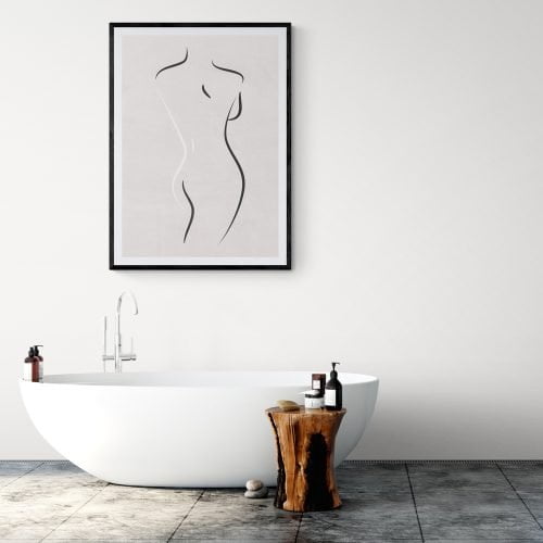 Female Body Line Drawing Print in black frame with mount