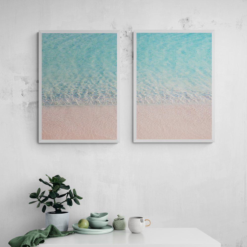 Pink Sand Beach Print Set of 2 in White Frames