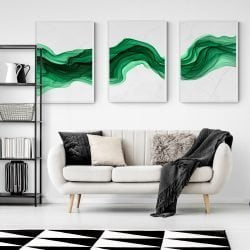 Abstract Green Print Set in White Frames