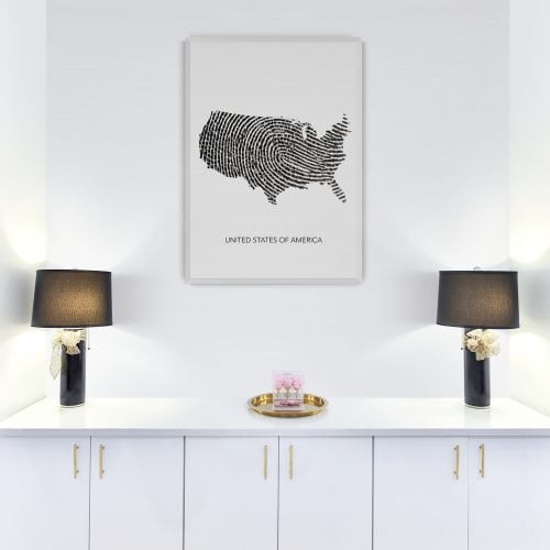 USA Map Fingerprint Print in white frame
