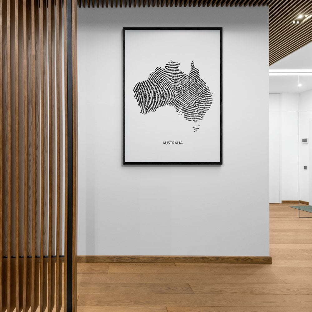 Australia Map Fingerprint Print in black frame with mount