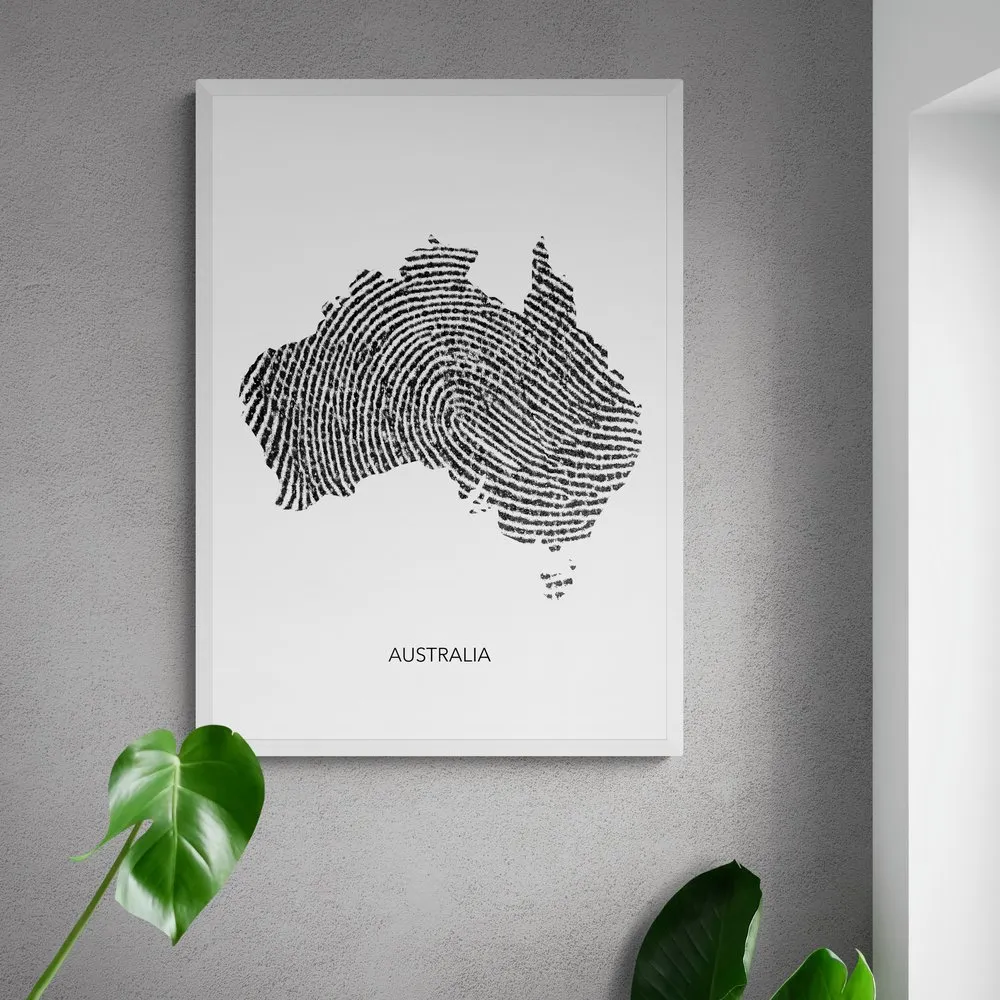 Australia Map Fingerprint Print in white frame