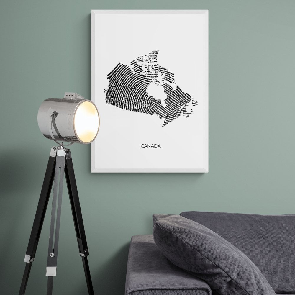Canada Map Fingerprint Print in white frame