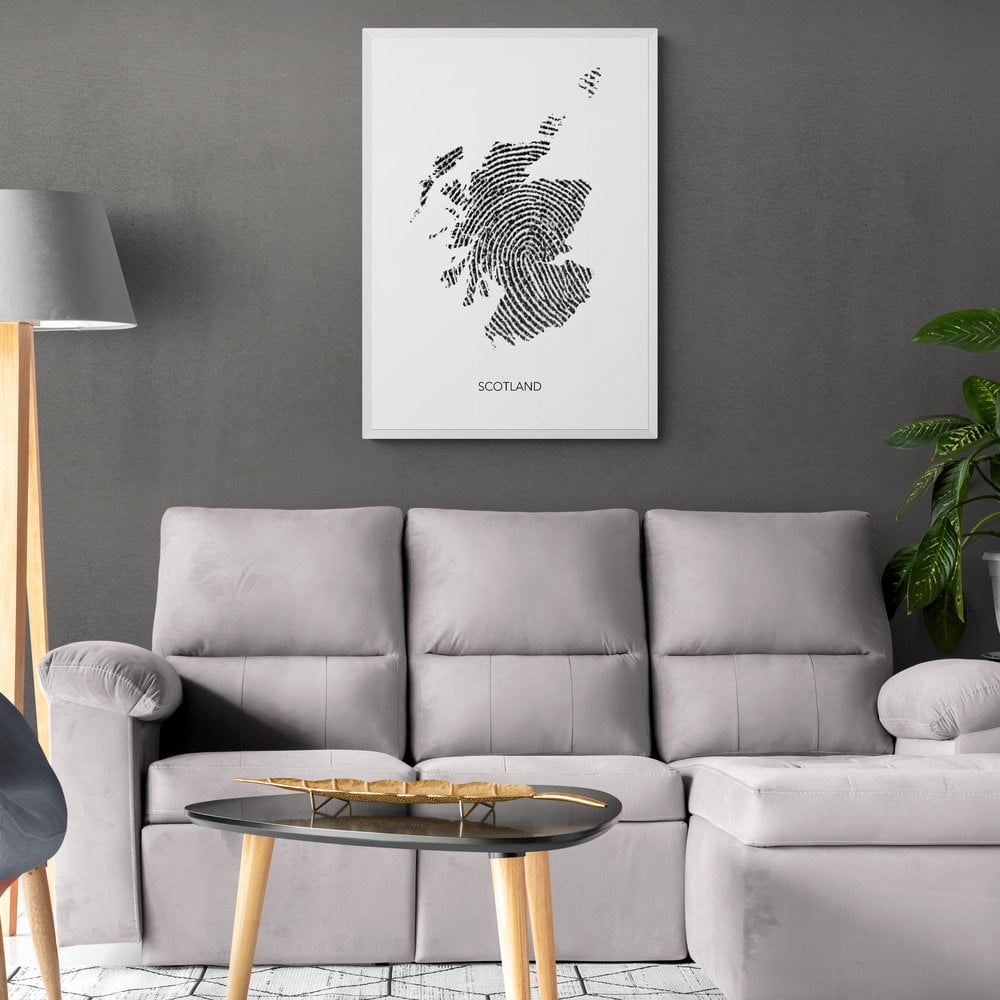 Scotland Map Fingerprint Print in white frame