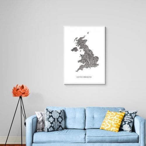 UK Map Fingerprint Print in white frame