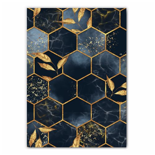 Blue and Gold Hexagon Abstract Print