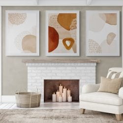 Orange and Beige Abstract Print Set of 3 in Natural Wood Frames in White Frames with Mounts