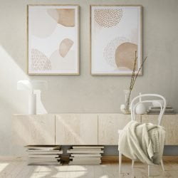 Beige Abstract Shapes Print Set of 2 in natural wood frames with mounts