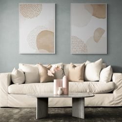 Beige Abstract Shapes Print Set of 2 in white frames