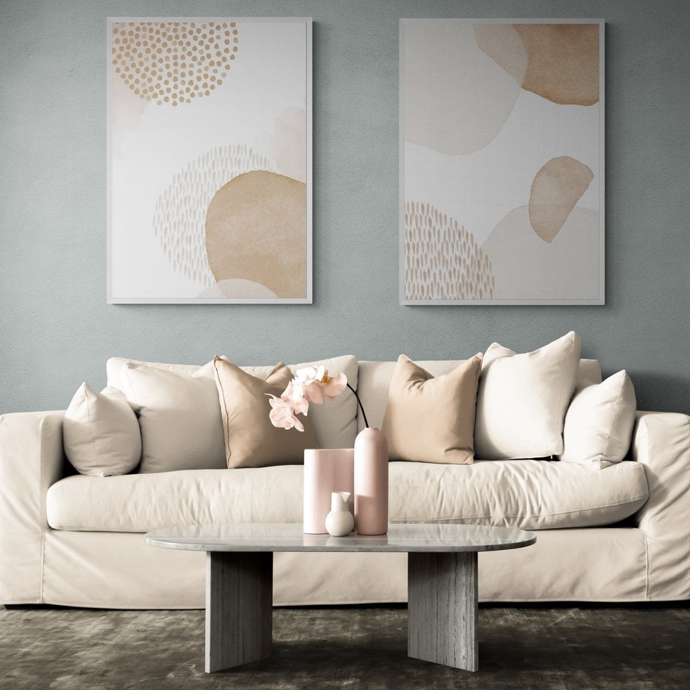 Beige Abstract Shapes Print Set of 2 in white frames