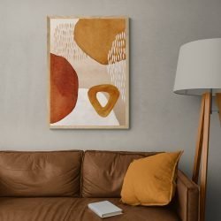 Burnt Orange Abstract Art Print in Natural Wood Frame