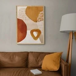 Burnt Orange Abstract Art Print in Natural Wood Frame