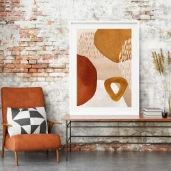 Burnt Orange Abstract Art Print in White Frame with Mount