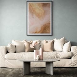 Rose Gold Abstract Art Print in black frame with mount
