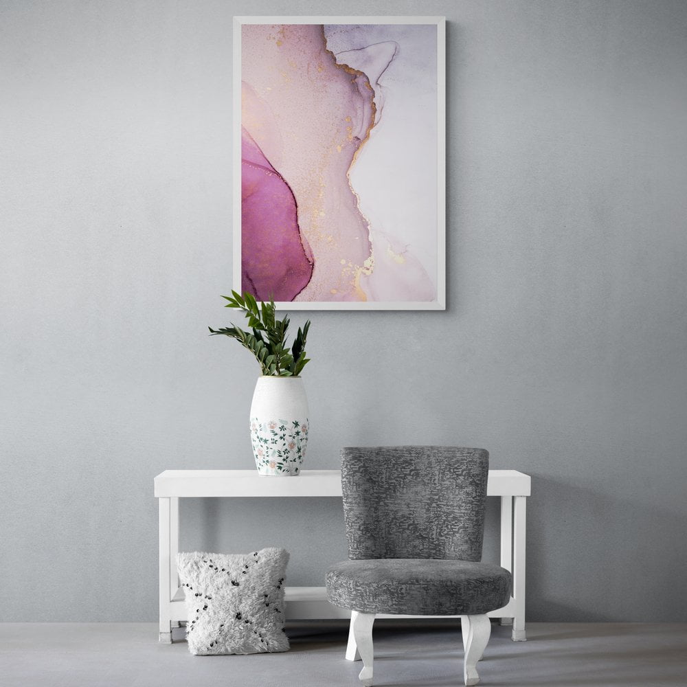 Pink and Grey Abstract Print in a white frame