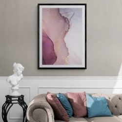 Pink and Grey Abstract Print in a black frame with mount