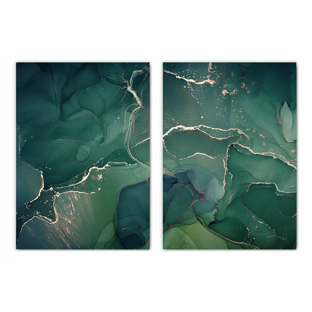 Green and Gold Abstract Print Set of 2