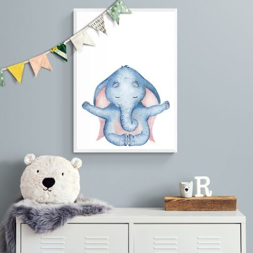 Elephant Nursery Print in white frame