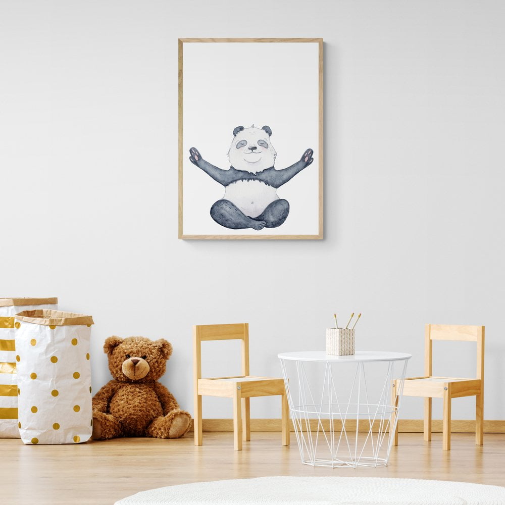 Panda Nursery Print in natural wood frame