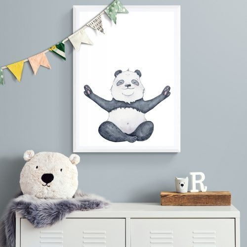 Panda Nursery Print in white frame with mount