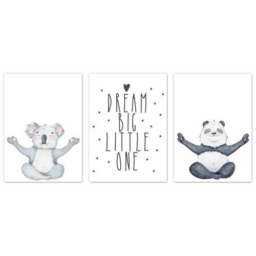 Panda and Koala Nursery Print Set of 3