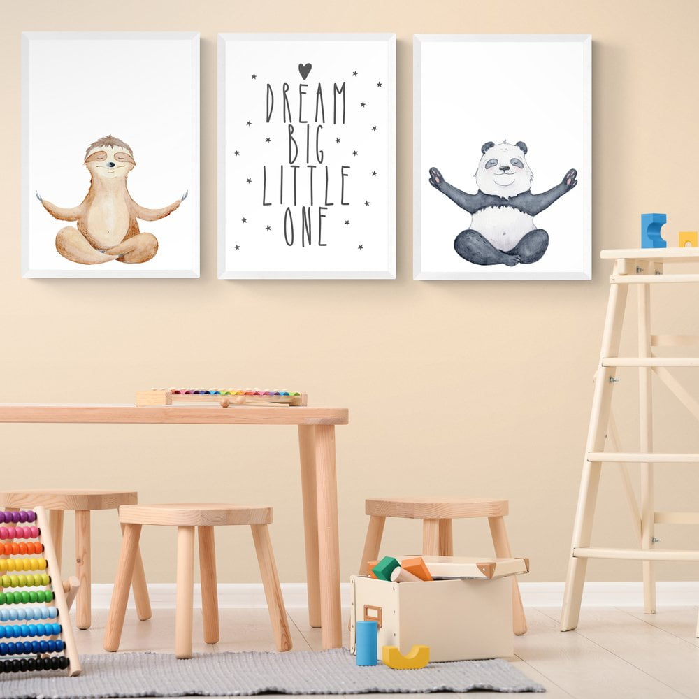 Panda and Sloth Nursery Print Set of 3 in white frames