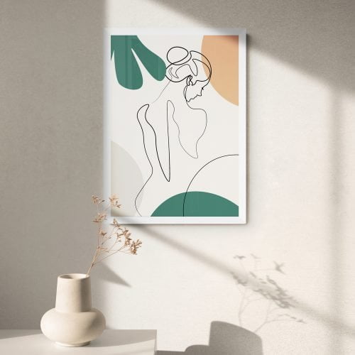 Woman Line Drawing Print in white frame