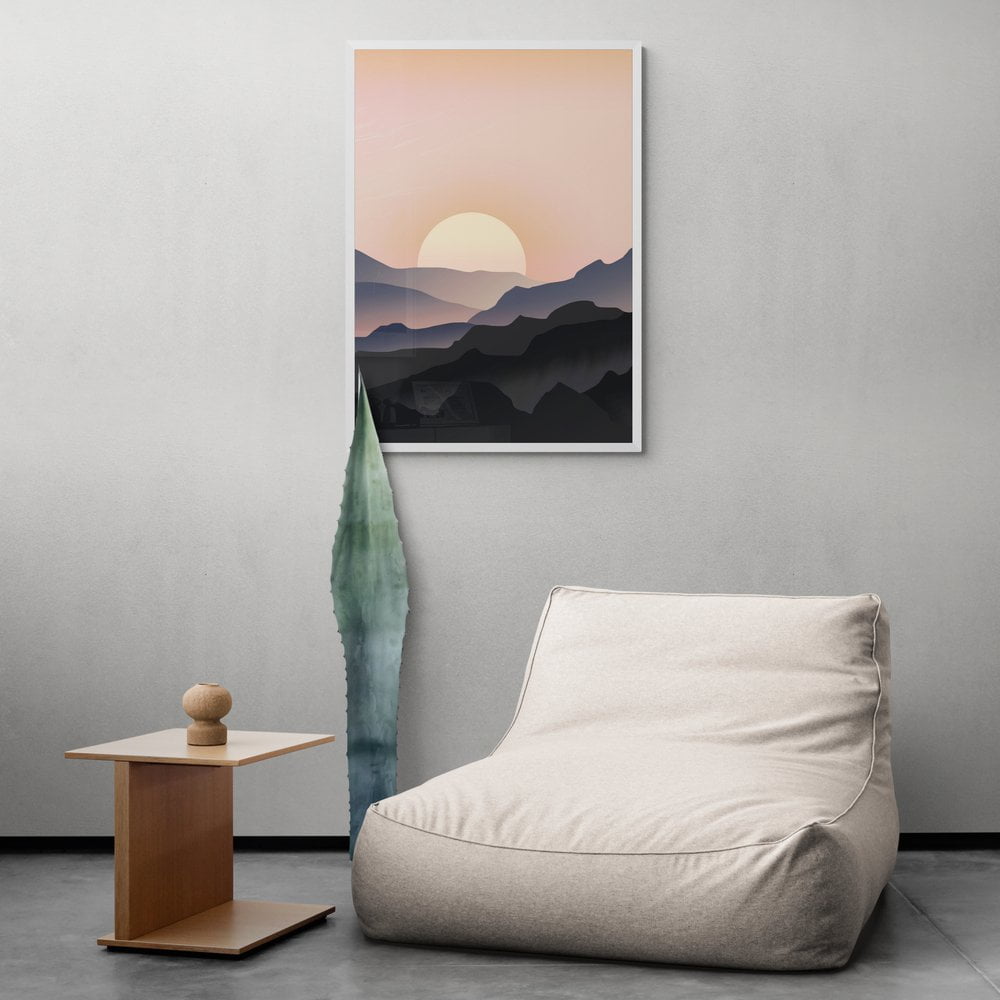 Mountain Sunset Art Print in white frame